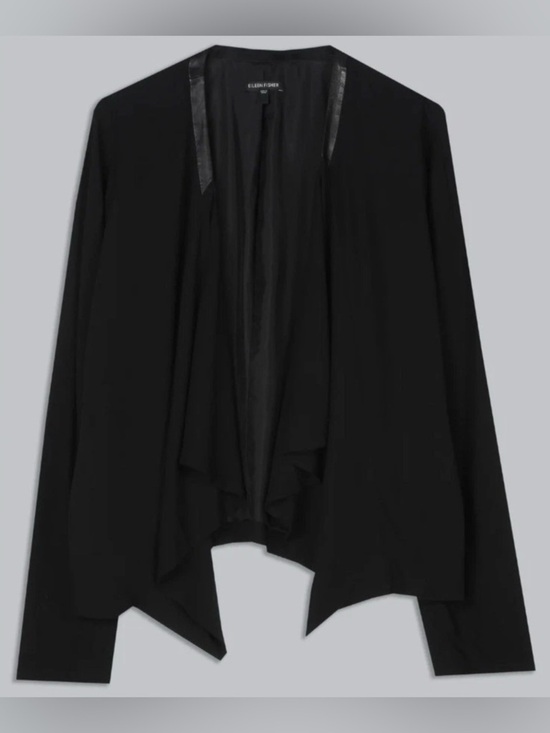 Eileen Fisher Sweaters - Eileen Fisher Georgette Crepe Jacket Womens Large Black Silk Leather